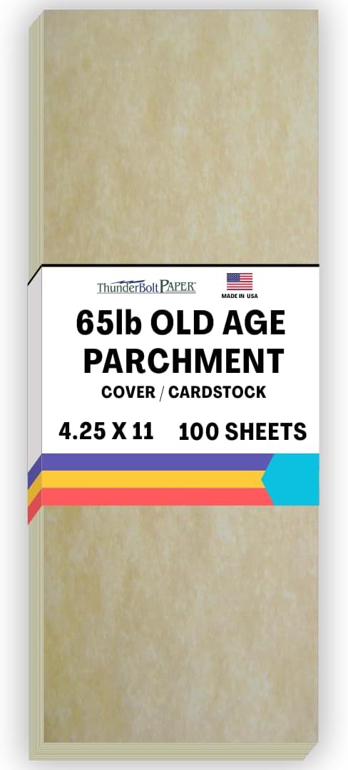 100 Old Age Parchment 65lb Cover Paper Sheets 4.25 X 11 Inches Half Letter Size Cut Long - Cardstock Weight Colored Sheets - Printable Parchment Semblance by The Pulp Process
