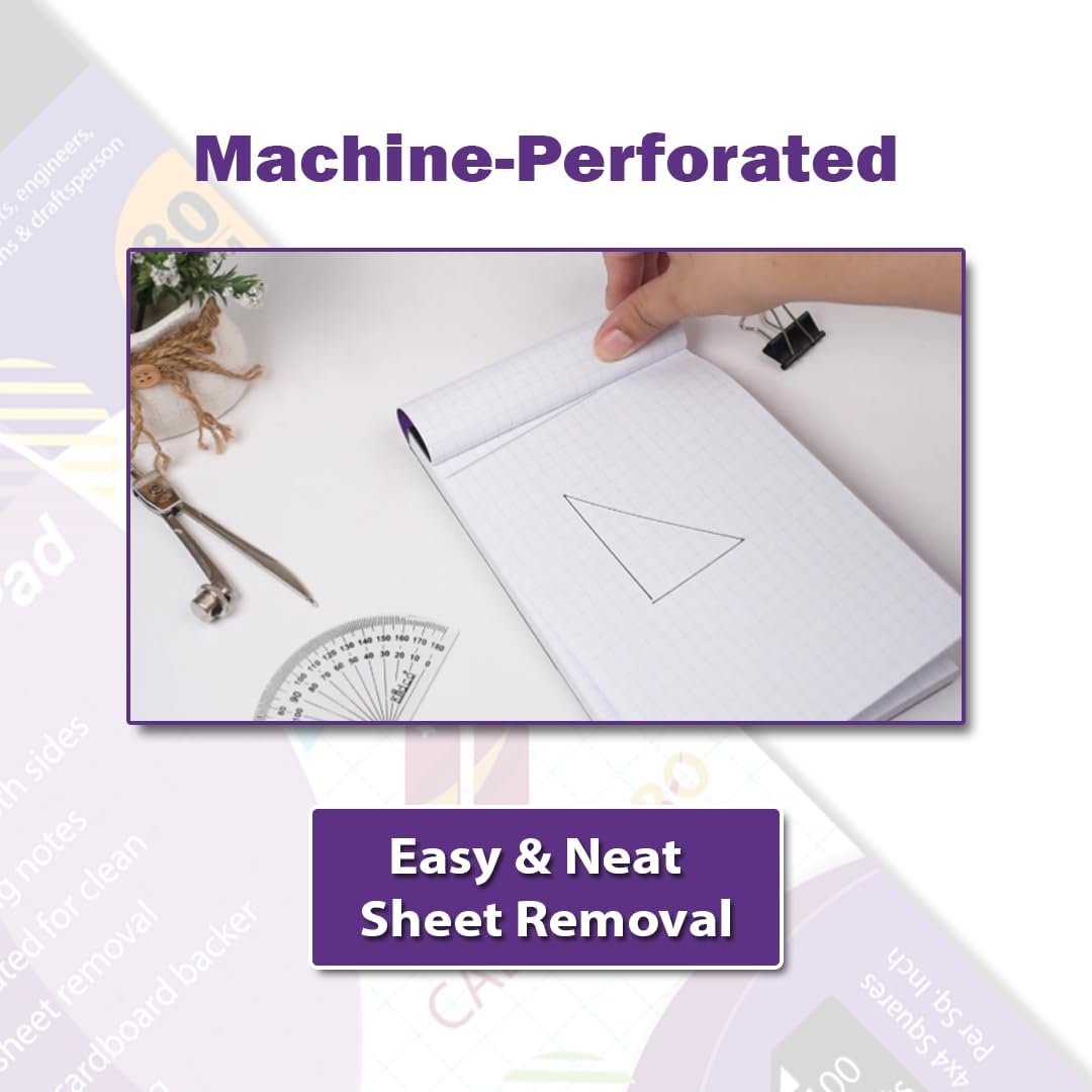 Graph Paper Pad 5x8 Inches, 1/4 Inch Quad Ruled 4x4 Grid, 80 GSM Thick Writing Pad, 50 Sheets Graph Notebook for Math, Engineering, Drafting, Architecture, Sketching, School & Office Supplies