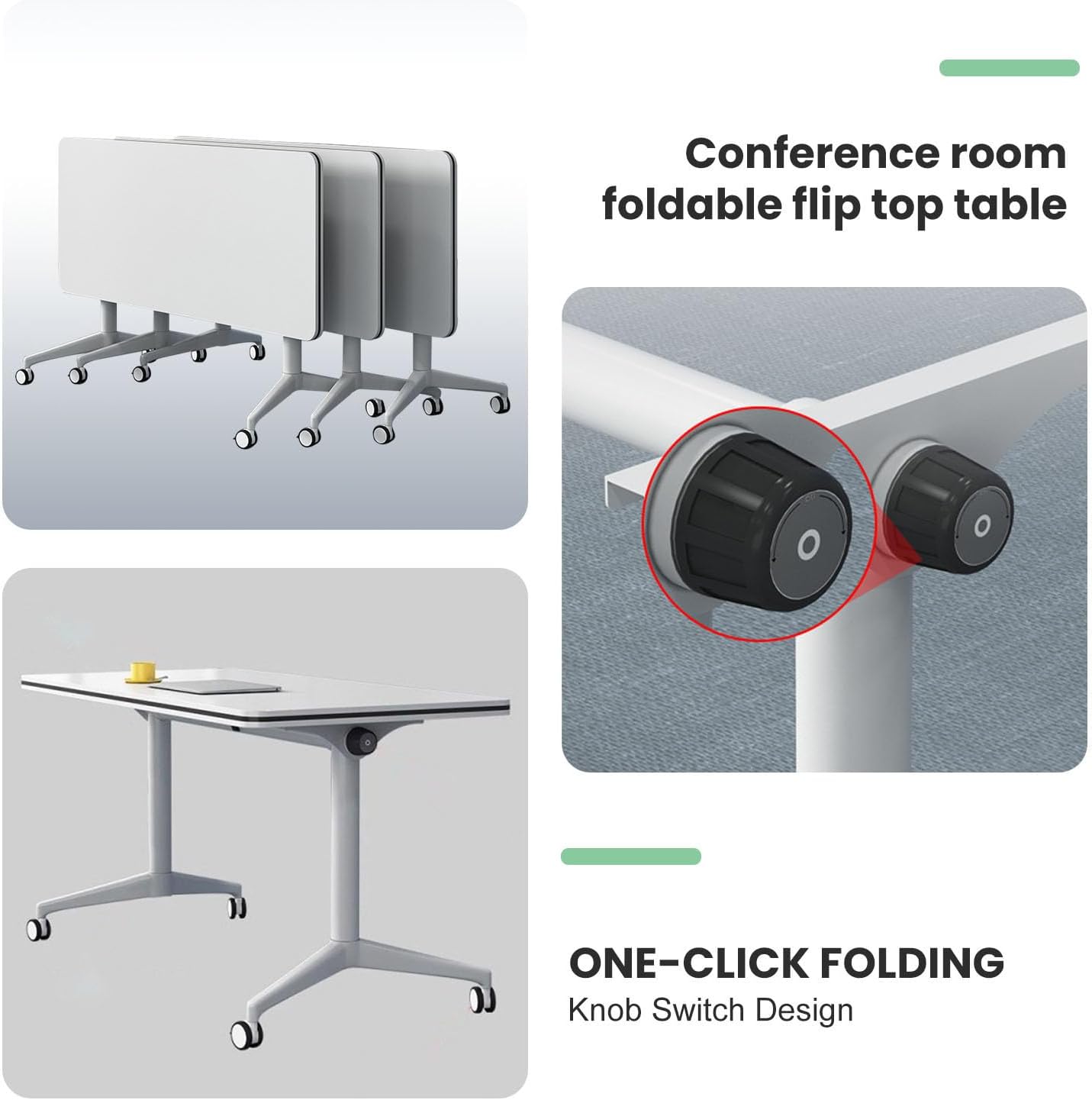 Folding Conference Table – Portable Flip-Top Desk with Locking Wheels, 47.2IN Conference Room Tables Modular Office Desk Heavy-Duty Metal Frame,Space-Saving Design for Meeting & Training Rooms(2PACK)
