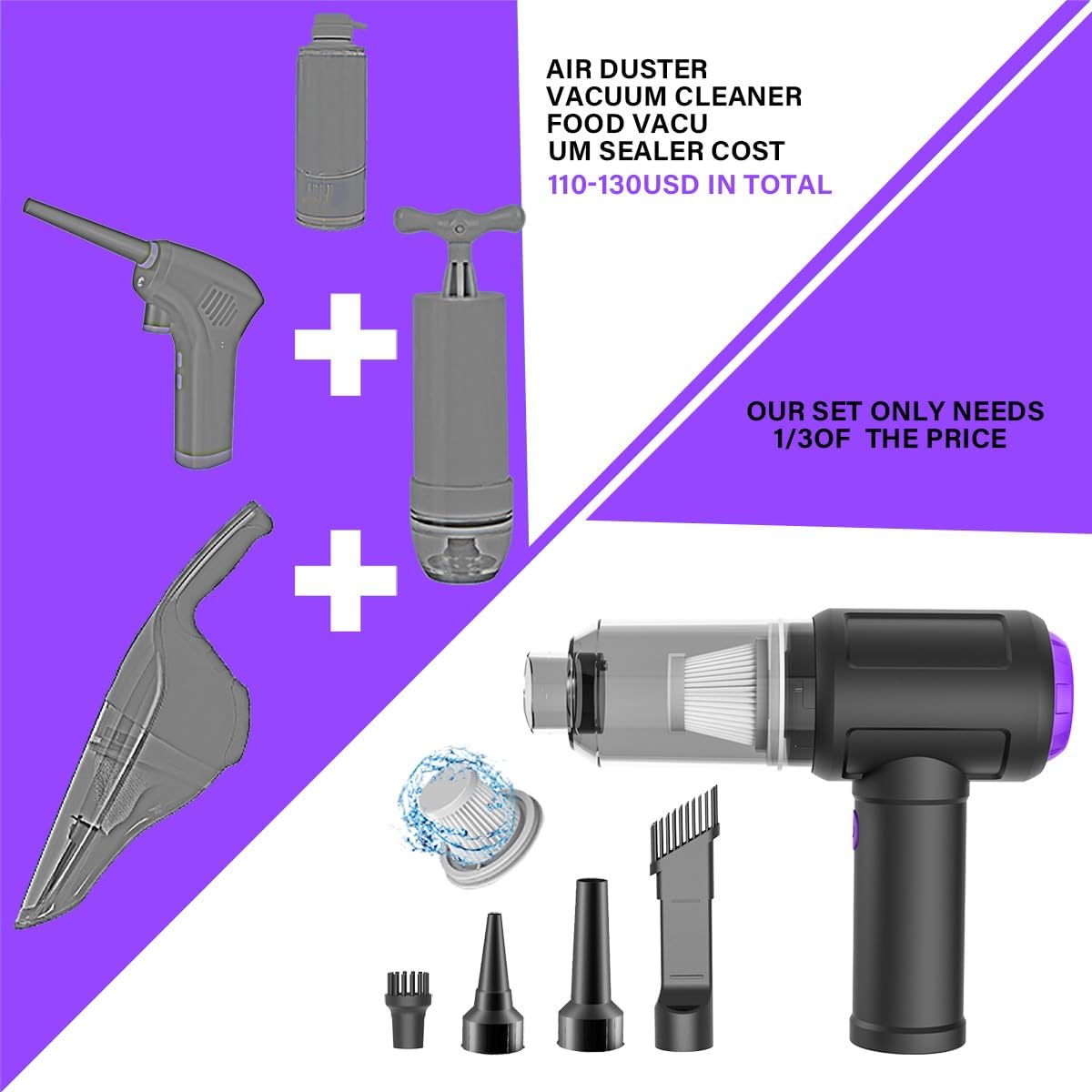 14500 Pa Computer Vacuum Cleaner Mini & 110000RPM Compressed Air Duster for Keyboard Cleaning Cordless Canned Air Powerful Energy Efficient