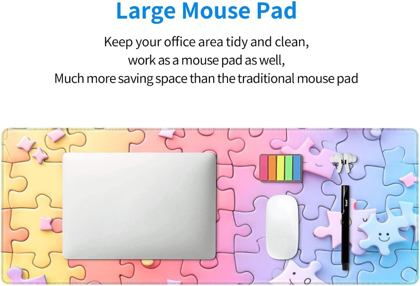 Gaming Mouse Pad Desk Pad,Extended Big Mouse Pad,31.5x11.8 Inch Long Computer Keyboard Mouse Mat Mousepad with 3mm Non-Slip Base and Stitched Edge for Gaming and Office⦠(Multicoloured Puzzle)