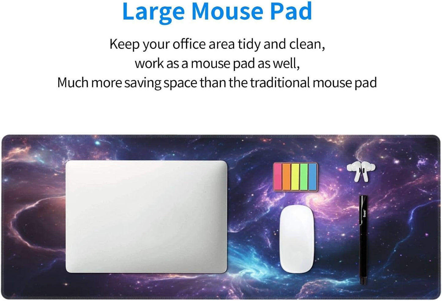 Gaming Mouse Pad Desk Pad,Extended Big Mouse Pad,31.5x11.8 Inch Long Computer Keyboard Mouse Mat Mousepad with 3mm Non-Slip Base and Stitched Edge for Gaming and Office⦠(Nebula)