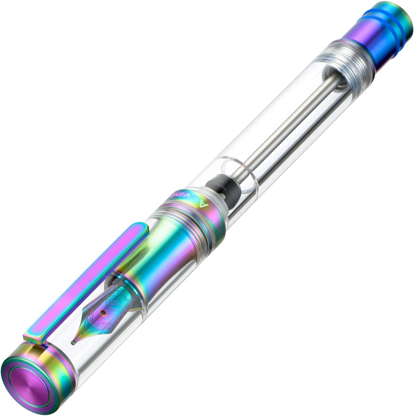 Asvine V200 Titanium Fountain Pen Vacuum Filling, Rainbow Iridium Fine Point Transparent Acrylic Smooth Writing Pen Case Set