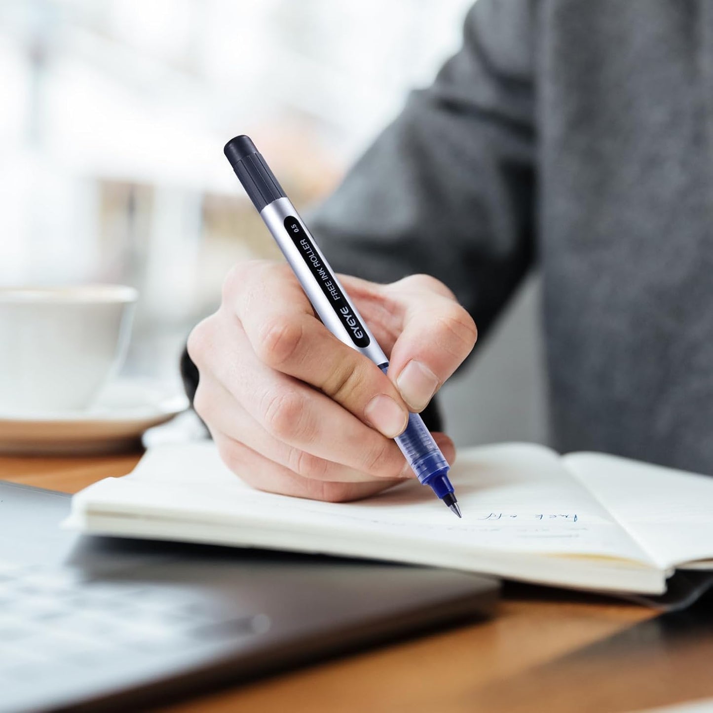 EYEYE 0.5mm Rollerball Pens Blue, 50 Pack Extra Fine Point Liquid Ink Roller Ball Pen Quick Dry, Blue Ink Pens Fine Point Smooth Writing Pen for Journaling, Note Taking, Office, School Supplies