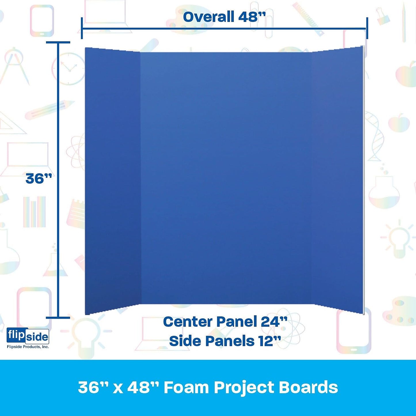 Flipside Products 36” x 48” Foam Project Boards for Presentations, Science Fair, School Projects, Event Displays and Trifold Picture Board - Blue - 24 Pack