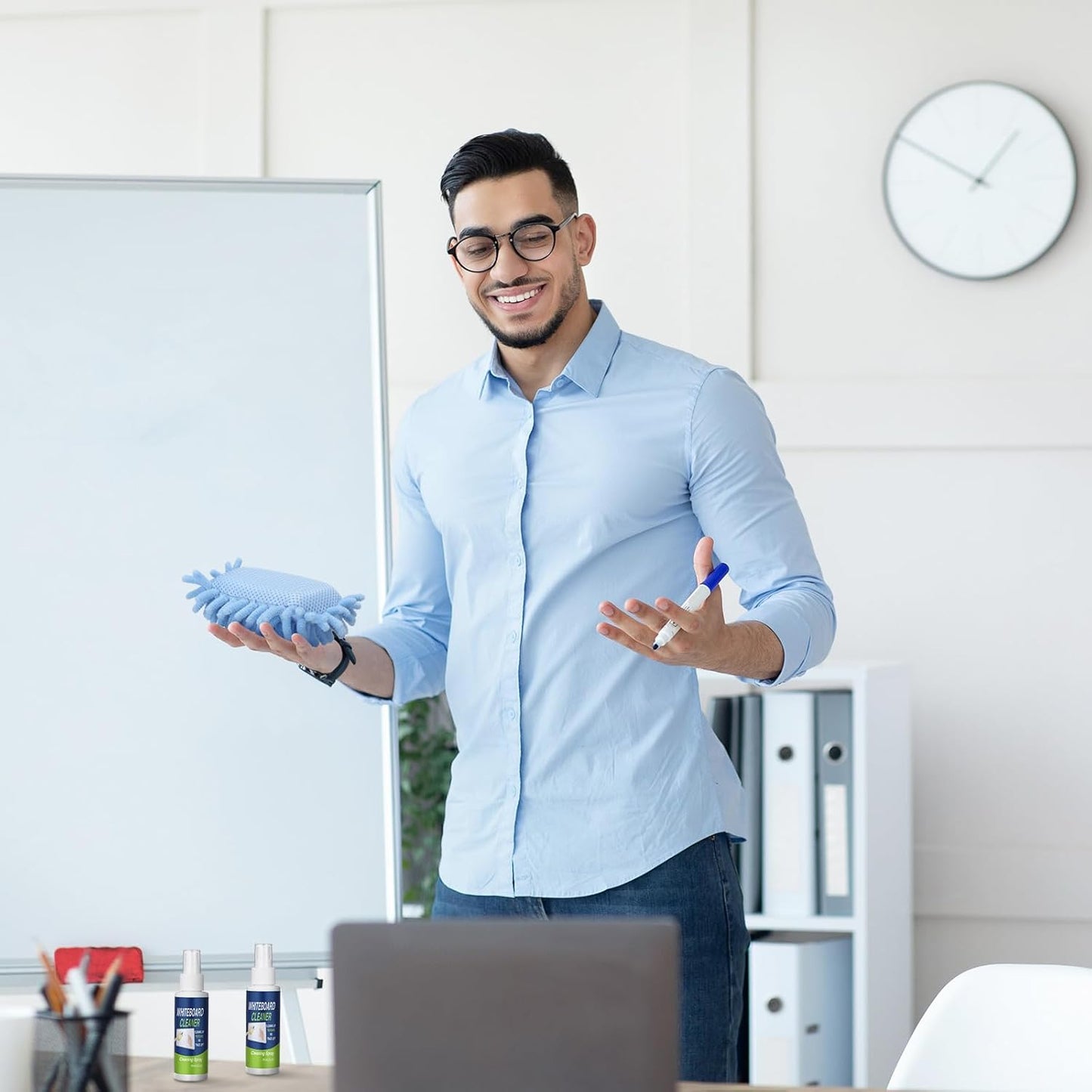 6 Pack Whiteboard Cleaner 3.4 Fl oz White Board Cleaning Spray Dry Erase Board Cleaner with Microfiber Shag Whiteboard Eraser Removes Stubborn Marks from Chalkboard (Pastel)