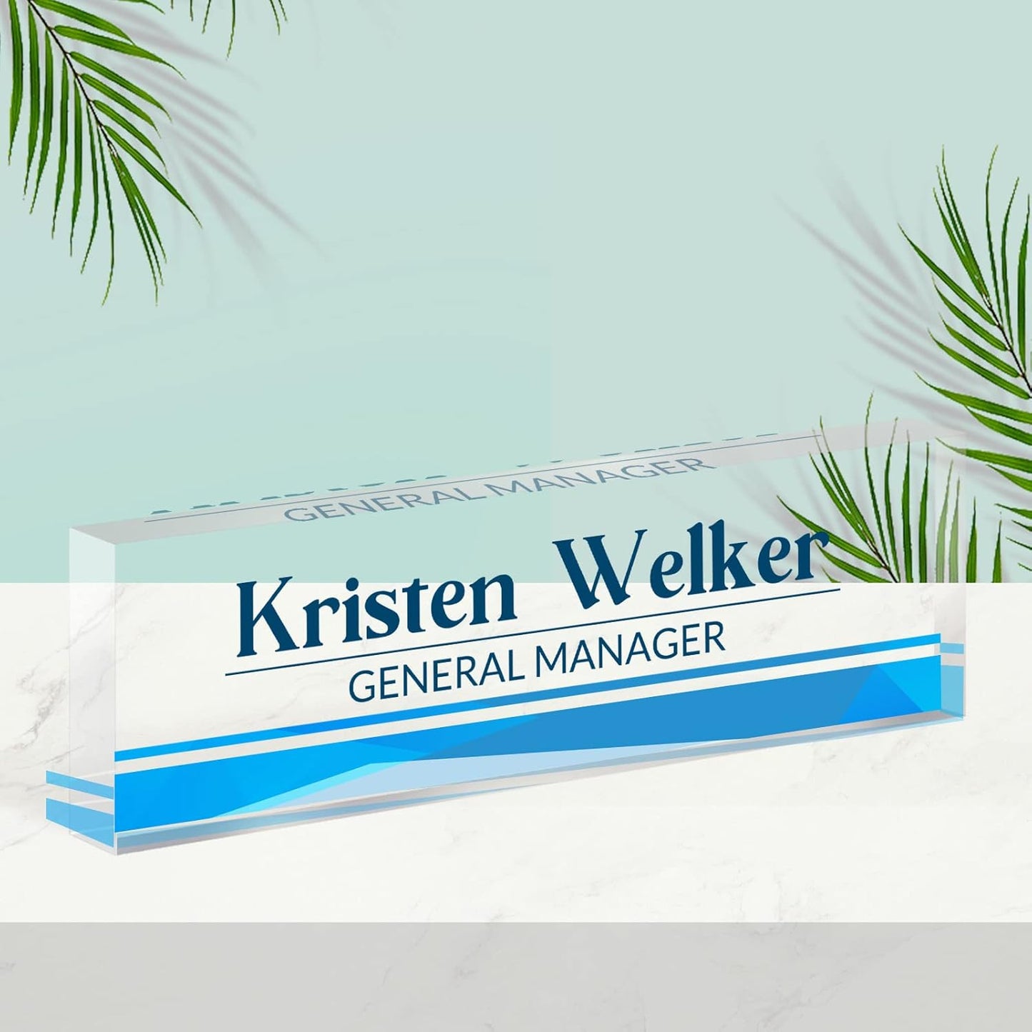 Desk Name Plate Personalized, Premium Business Modern Blue Acrylic Desk Name Plate, Personalized Name Plate for Desk, Office Decor for Women or Men Coworkers, Boss, Employee, Teacher (Blue 2)