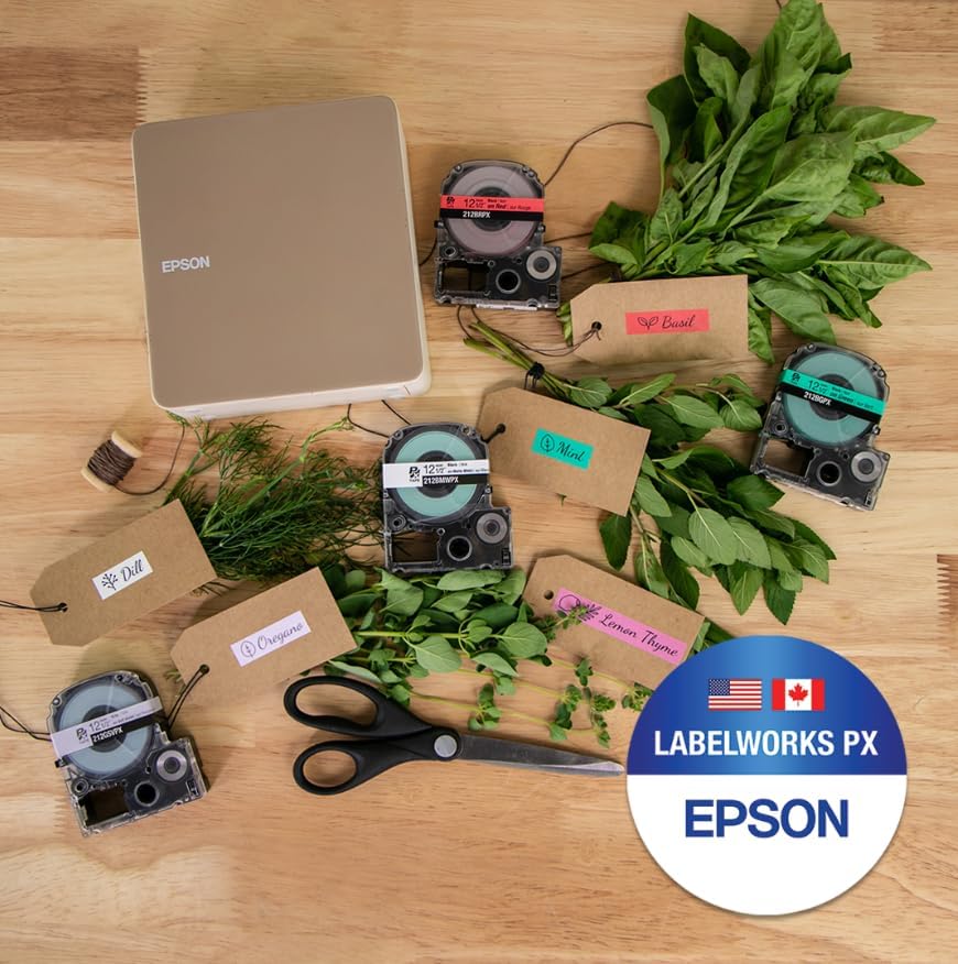 Epson LABELWORKS 218BMRPX Genuine PET (Polyester) Tape Cartridge - Black on Matte Red Designer Craft Label Maker Tape - 3/4" (18MM) Wide, 26'