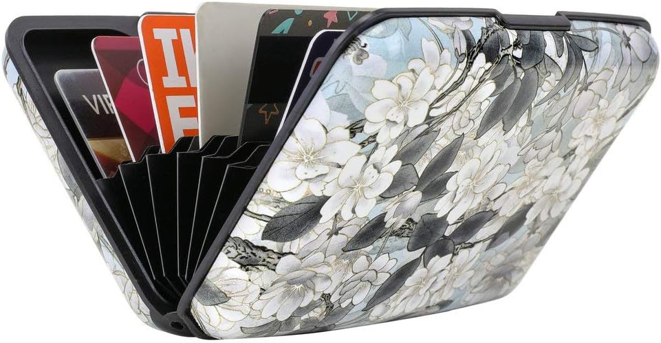 ELFISH Mini RFID Aluminum Wallet Credit Cards Holder Business Card Case Metal ID Case for Men Women (White Lotus)