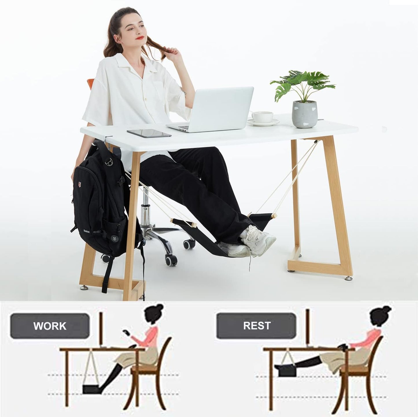 DMcore Canvas Foot Rest Hammock, Adjustable Mini Foot Rest Stand Under Desk Home Office … (Black)