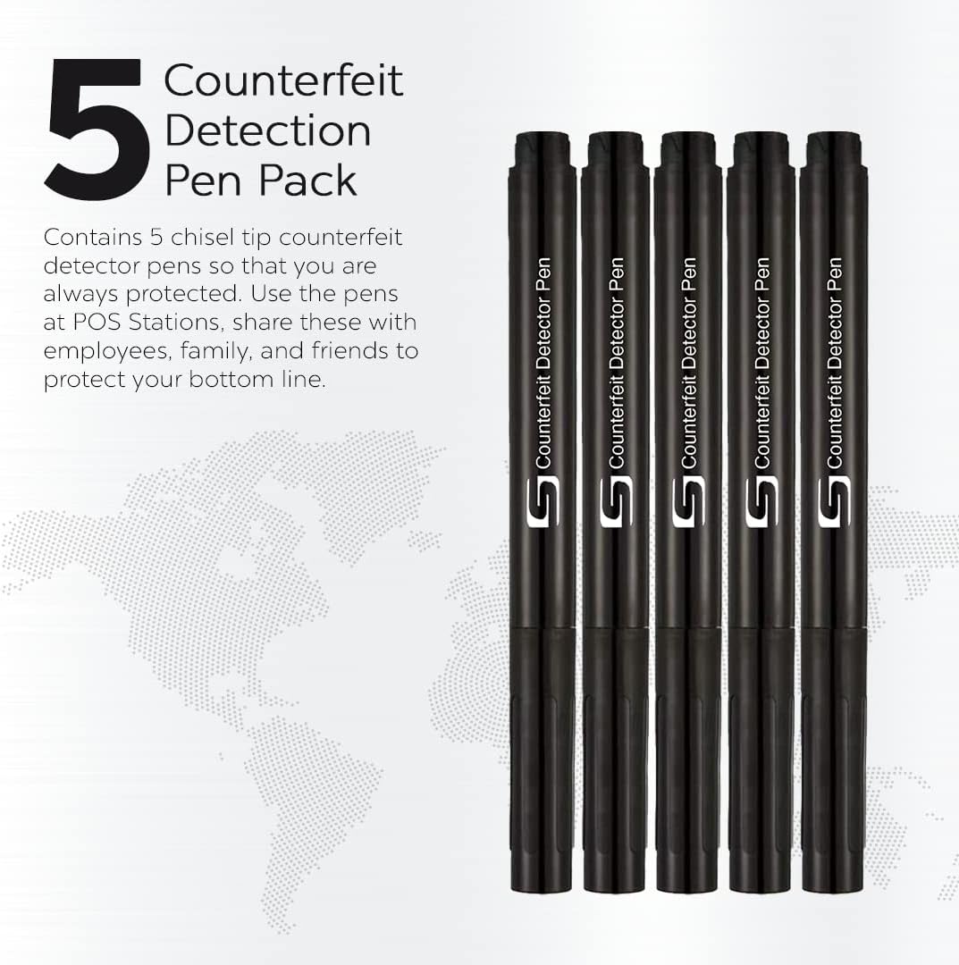 (5 Counterfeit Pens) Counterfeit Bill Detector Pen with Chisel Tip, Money Checker, Detector Pen Detects Fake Counterfeit Bills from Most World Currencies