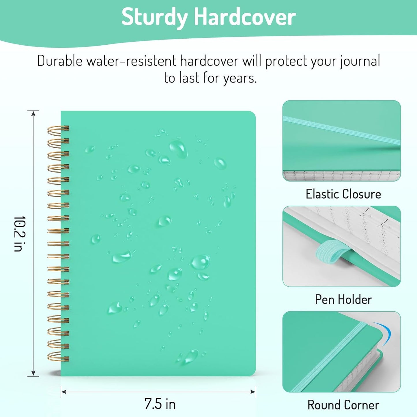 Forvencer Lined Spiral Journal Notebook with 300 Numbered Pages, B5 College Ruled Thick Journals for Writing with 100GSM Paper, Hardcover Notebooks with Contents for Work, School, Women, Men, Green