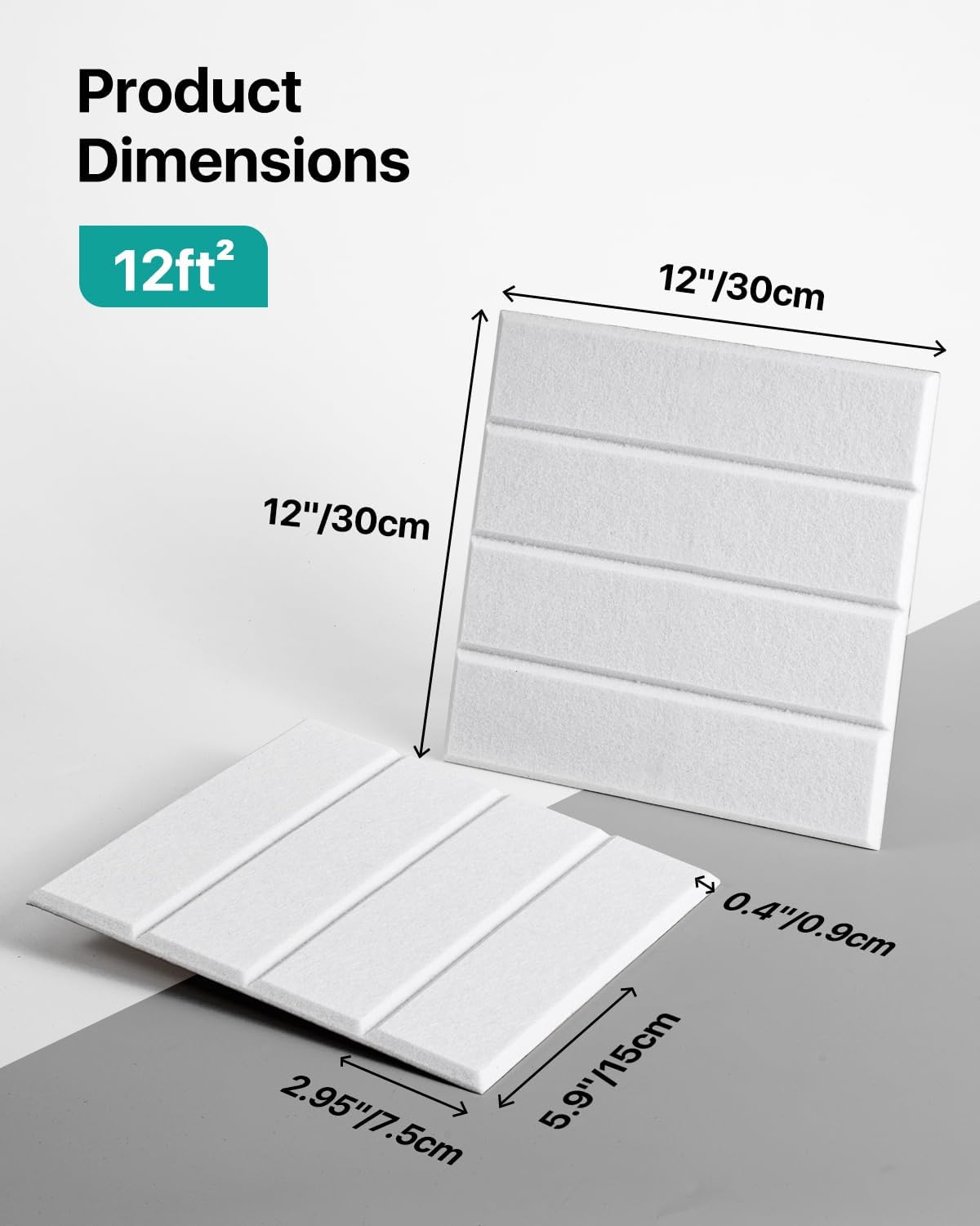 12 Pack Sound Proof Foam Panels for Walls, Self-Adhesive Acoustic Panels Sound Absorbing, 12" X 12" X 0.4" High Density Soundproof Wall Panels Tiles for Door, Ceiling, Home Office, White