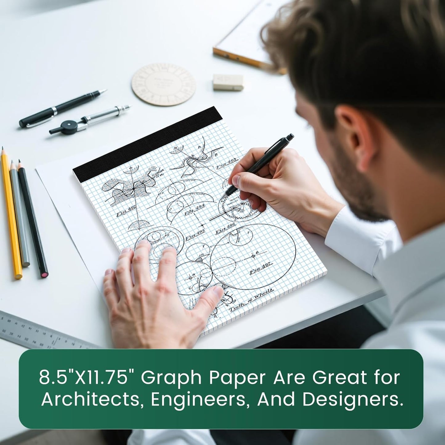 Graph Paper 8.5 X 11, 3 Pack, 4x4 Quad Ruled, Grid Paper Pad 8-1/2" X 11.75", Grid Pad 8.5 X 11.75, Engineering Notebook, Easy Tears Off, White 70 Gsm Graft Paper