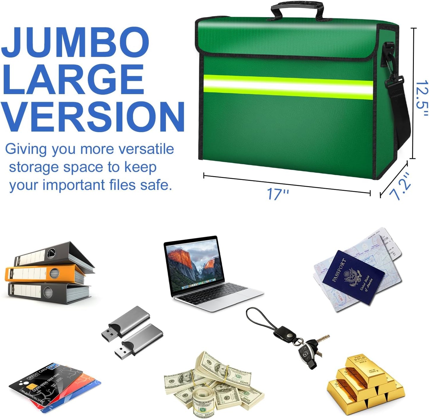 File Organizer Bag with Removable Folder Layers/Wallet,6500°F Fireproof Document Organizer with Lock&Reflective Strip,Portable Home Travel Safe Storage Box for Important Documents(14.1x9.5x4.2 inches)