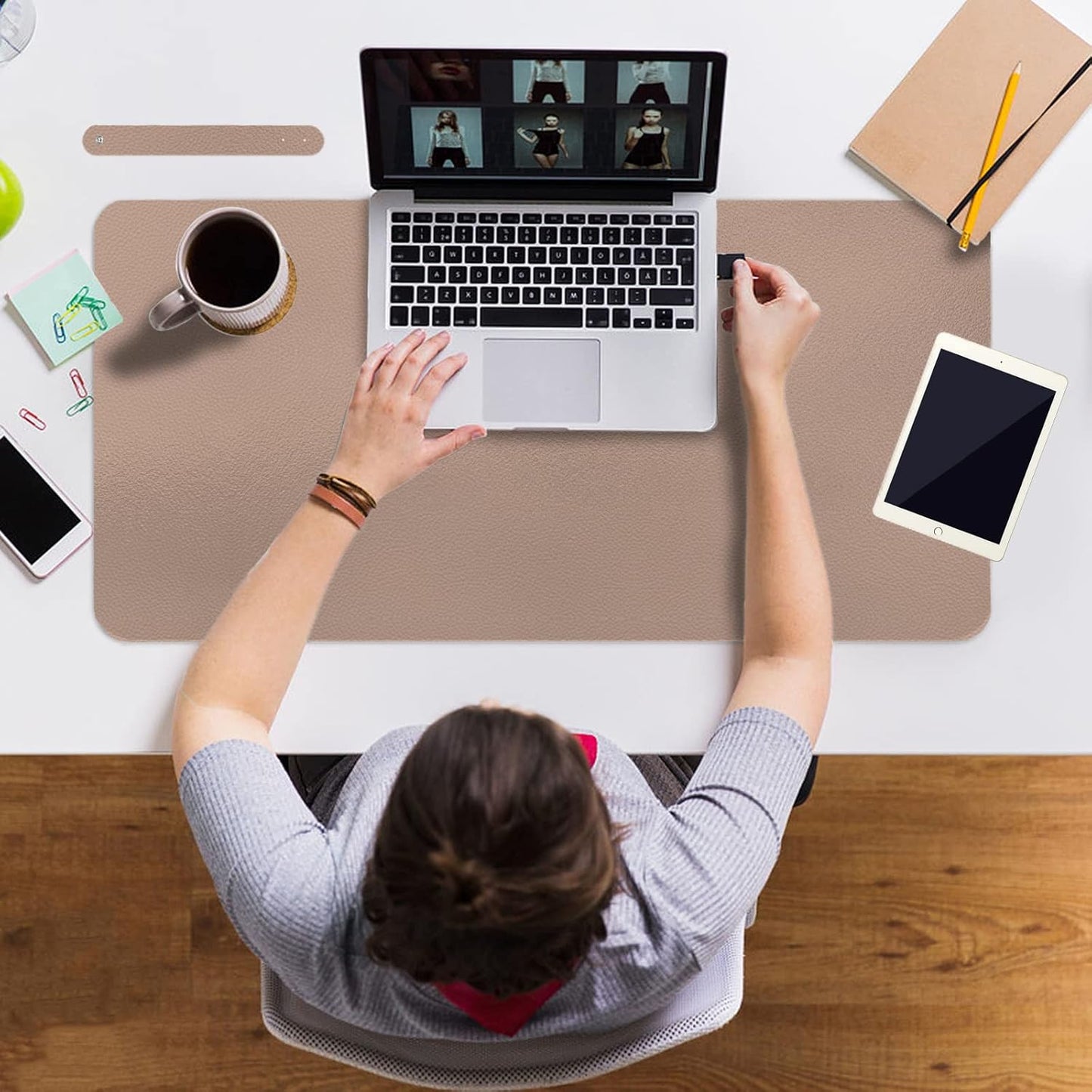 Boutilon Leather Desk Pad Protector,Non-Slip Mouse Pad,Laptop Desk Pad,Office Mouse Mat,Waterproof Leather Desk Blotter,Desk Writing Pad for Office and Home (L-Champagne,35"x 17")