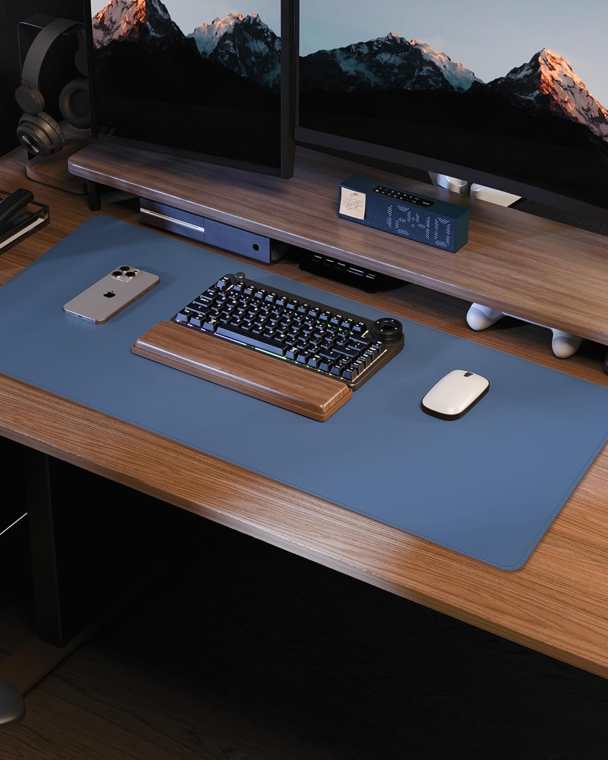 Desk Pad Mat - Leather Desk Pad Protector for Office and Home - Desk Organization and Accessories - Ideal for Large Mouse Pad and Desk Mats on Top of Desks(Grey Blue,31.5" x 15.7")