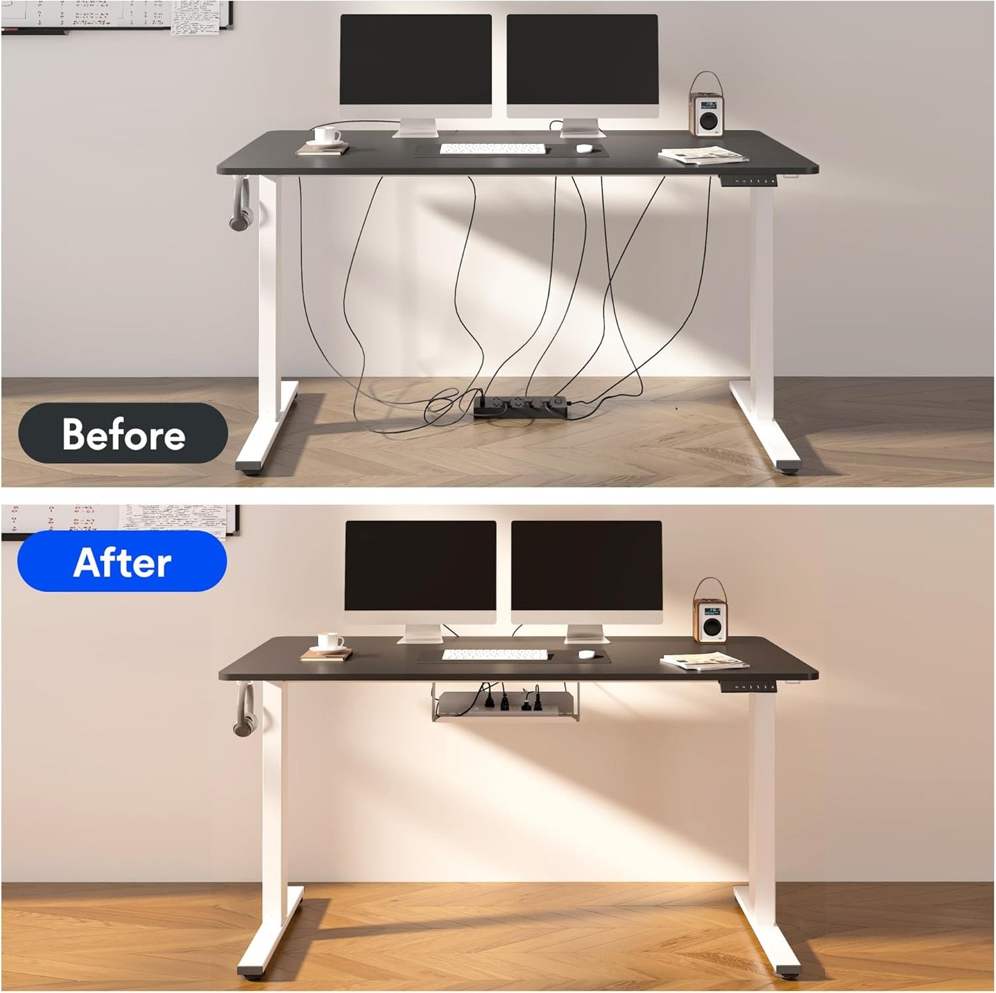 FLEXISPOT EN2 Whole-Piece Standing Desk with Clamp Power Strip, 48 x 30 Electric Stand Up Height Adjustable Desk with Cable Management (White Frame + 48" Rustic Brown Desktop, 2 Packages)