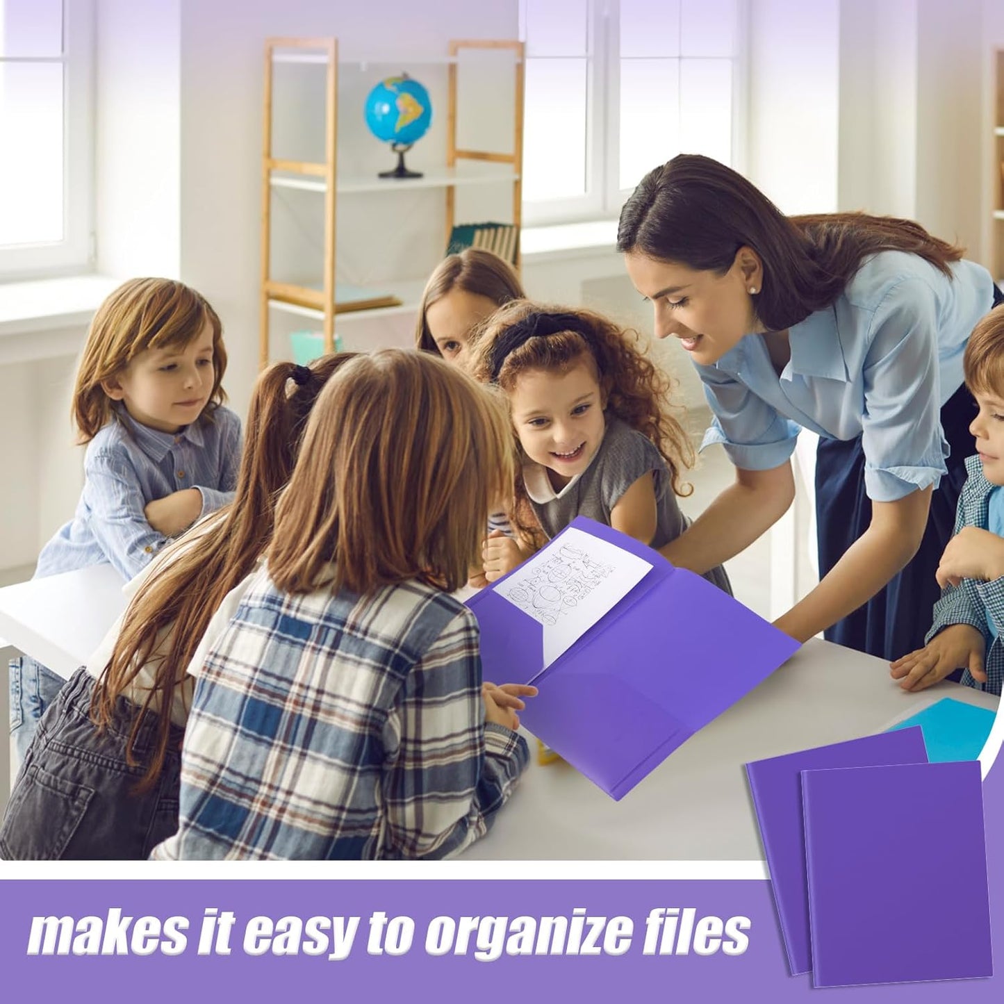 Gueevin 200 Pcs Two Pocket Folders Bulk Plastic File Folder with 2 Pockets Letter Size Paper Heavy Duty Durable Portfolios Case for Home Office School Business 11.61 x 9.45 Inch (Purple)
