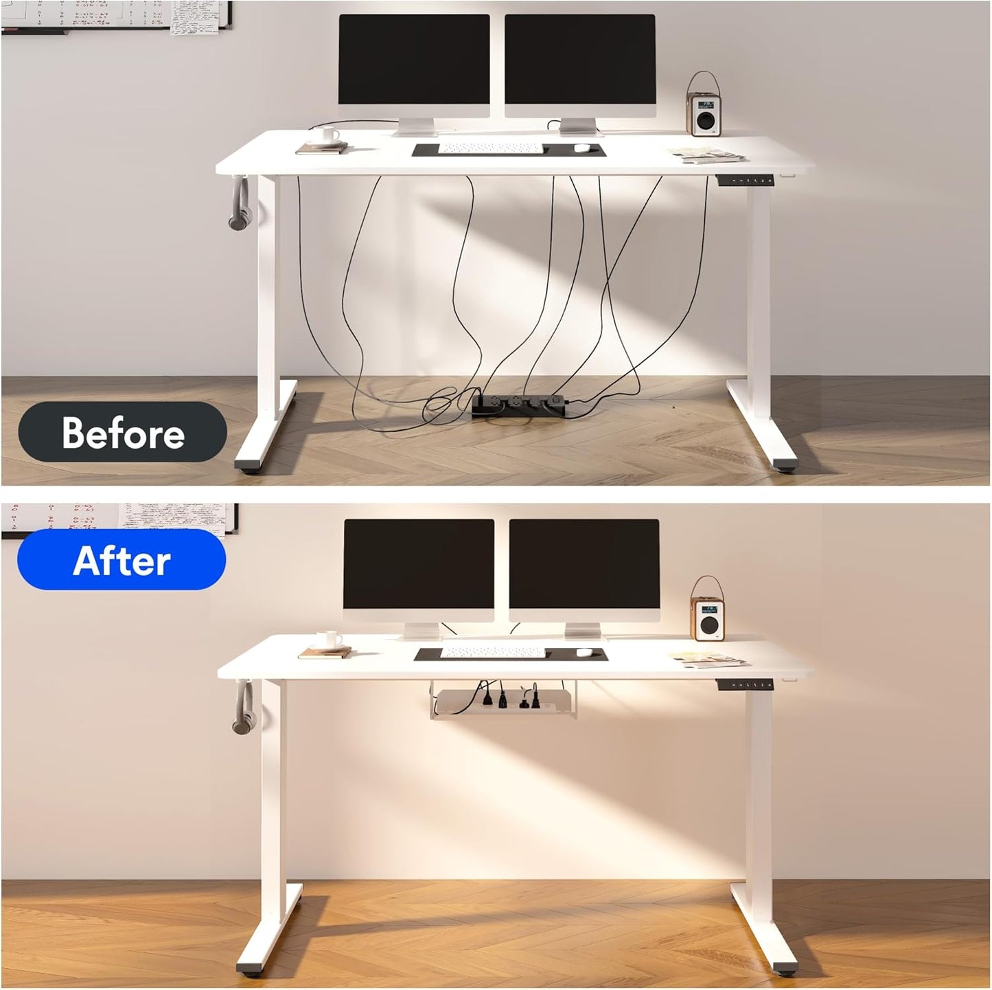 FLEXISPOT EN2 Whole-Piece Standing Desk with Clamp Power Strip, 40 x 24 Electric Stand Up Height Adjustable Desk with Cable Management (White Frame + 40" White Top)