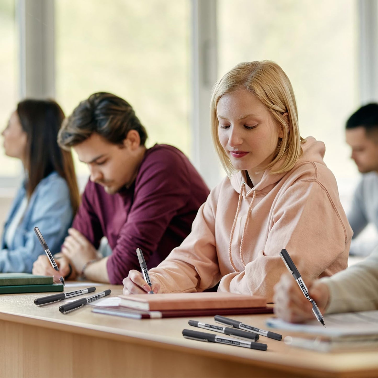 Shuttle Art Rollerball Pens, 10 Pack 0.5mm Extra Fine Point Black Liquid Ink Pens, Quick Drying & Long Lasting Pens Black Ink for Writing, Journaling, Notes Taking, School Office Supplies