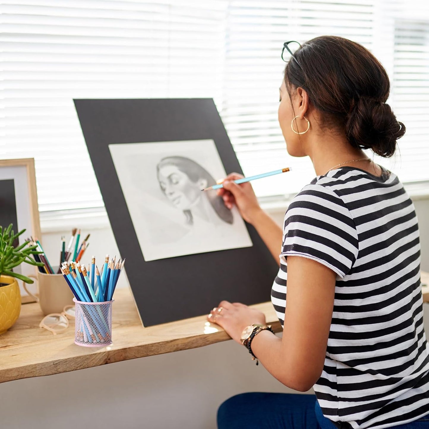 TecUnite 120 Pcs #2 HB Pencils with Eraser No 2 Unsharpened Wooden Hexagonal Pencils for Adults Gifts for School Exam art Learning Office Sketching(Blue Green Series)