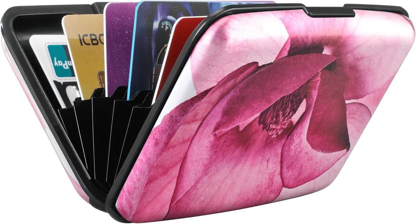 ELFISH Mini RFID Aluminum Wallet Credit Cards Holder Business Card Case Metal ID Case for Men Women(Pink Magnolia)