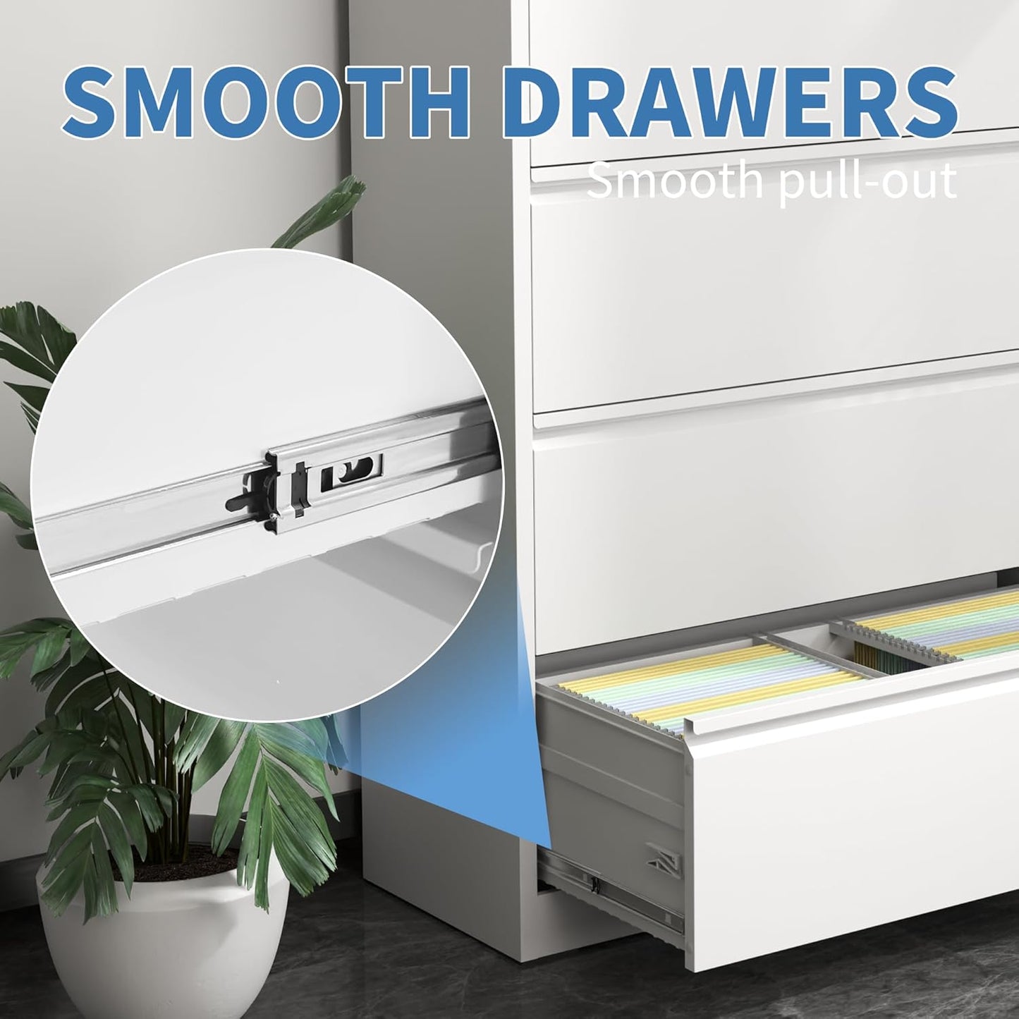 File Cabinets 5 Drawer,Metal Office Storage Filing Cabinet with Lock,White Lateral Filing Cabinet for Home Office,Horizontal Locking File Cabinets for Legal/Letter/A4,Assembly Require,White