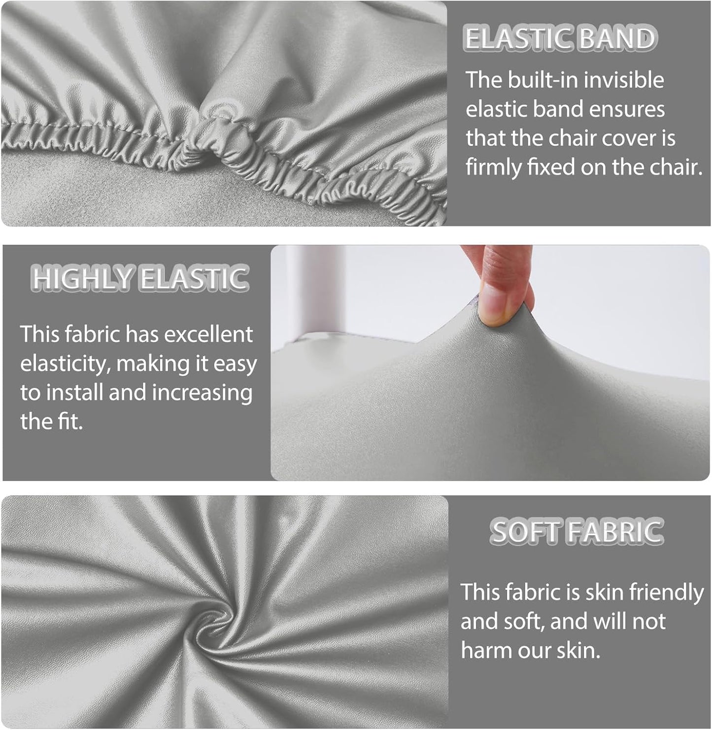 CWK Waterproof PU Leather Dining Chair Covers Set of 6-Stretchable Chair Seat Slipcovers, Removable & Washable Protector for Dining Room,Home,Office,Wedding,Rear Covers (PU-Silver)