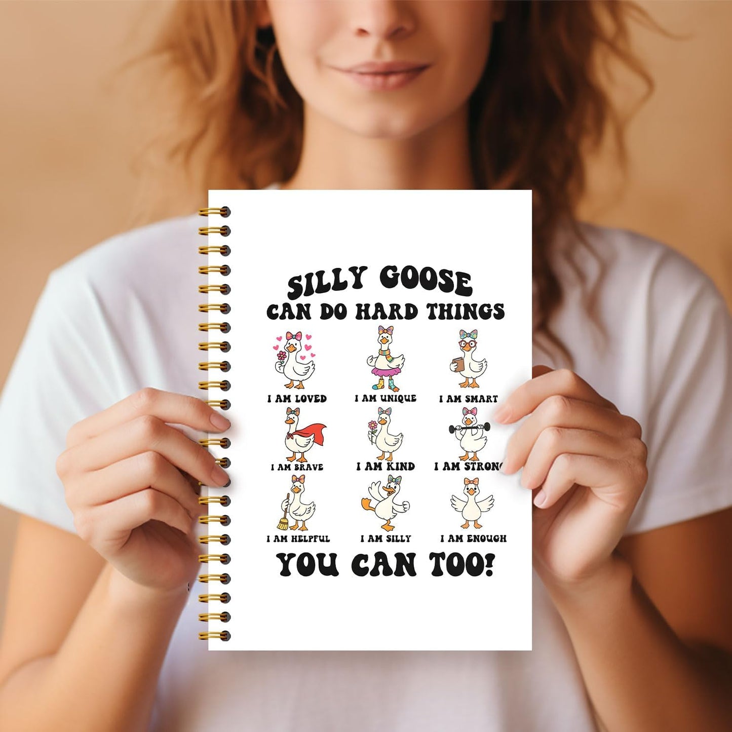 Guymn Coquette Bow Goose Inspirational Notebook, Positive Affirmation Journal for Kids Girls, Goose Can Do Hard Things Motivational Hardcover Spiral Notebooks Journals 5.5x8.3 Inch