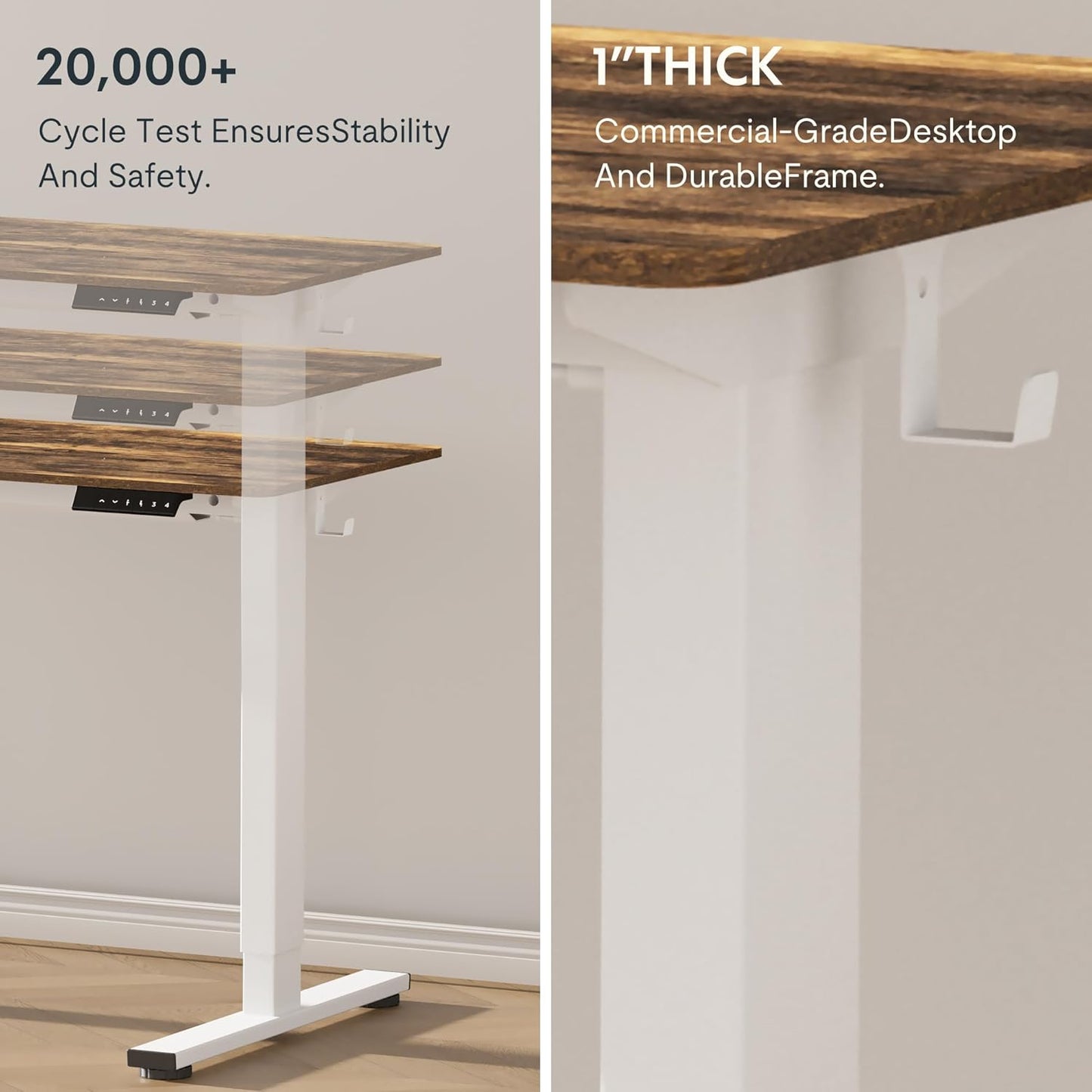 FLEXISPOT EN1 One-Piece Standing Desk, 55 x 28 Electric Height Adjustable Sit Stand Desk for Home Office (White Frame + 55" Rustic Top, 2 Packages)