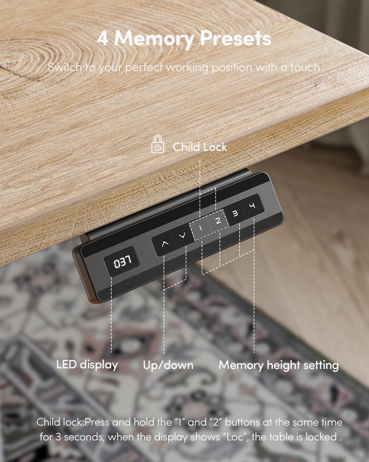 FEZIBO One-Piece Standing Desk Adjustable Height Stand up Home Office Desk, 55x24 Inch Electric Standing Computer Desk, with 4 Memory Presets, Fixable casters, Maple