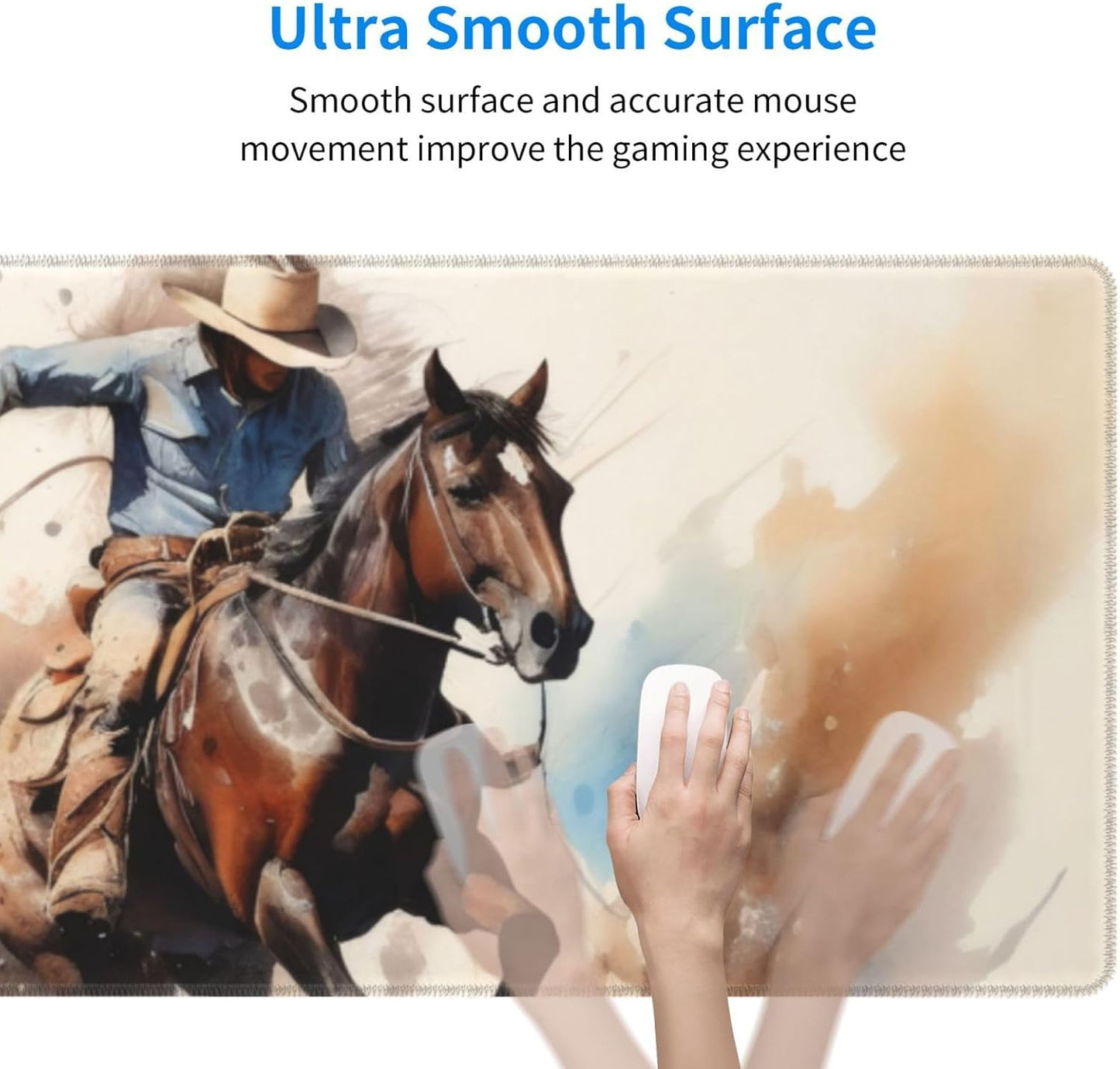 Gaming Mouse Pad, Large Non-Slip Rubber Base Mousepad, Keyboard Mouse Mat, Desk Pad with Stitched Edges, 31.5x11.8inch, Western Cowboy