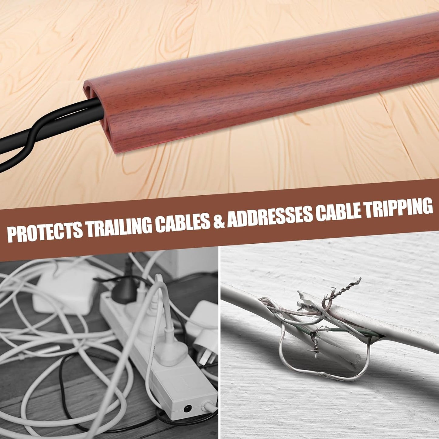Floor Cord Cover Self Adhesive Cord Hider,3.3FT Cable Management, Extension Strip Protector for Wires, Prevent Cable Trips for Offices, Gyms, Exhibitions Cavity:0.47"(W) x0.35(H) Wood Red Teak