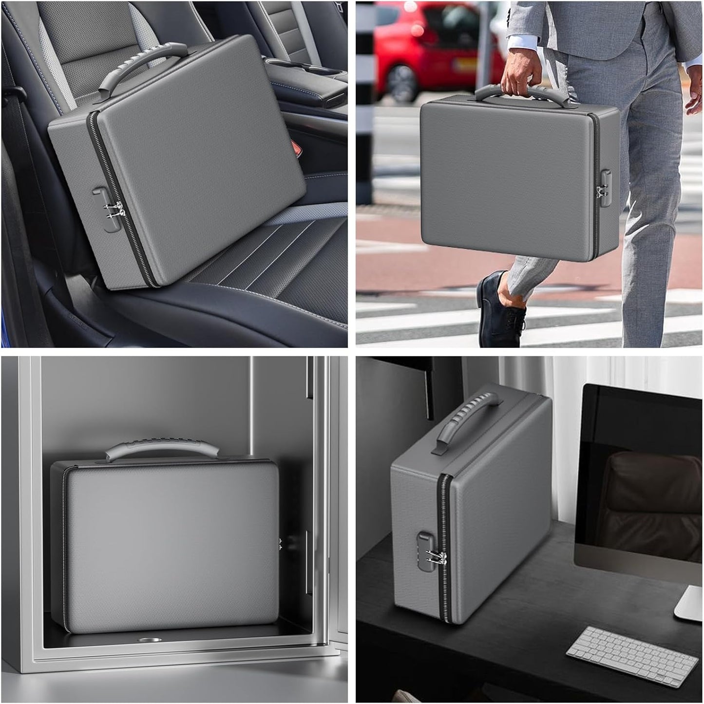 ENGPOW Fireproof Document Box, Hard Case File Box with Fireproof Zipper&Lock, 6400°F Heat Insulated Fire and Water Resistant File Organizer Storage Safe for Important Documents Laptop Cash, Gray