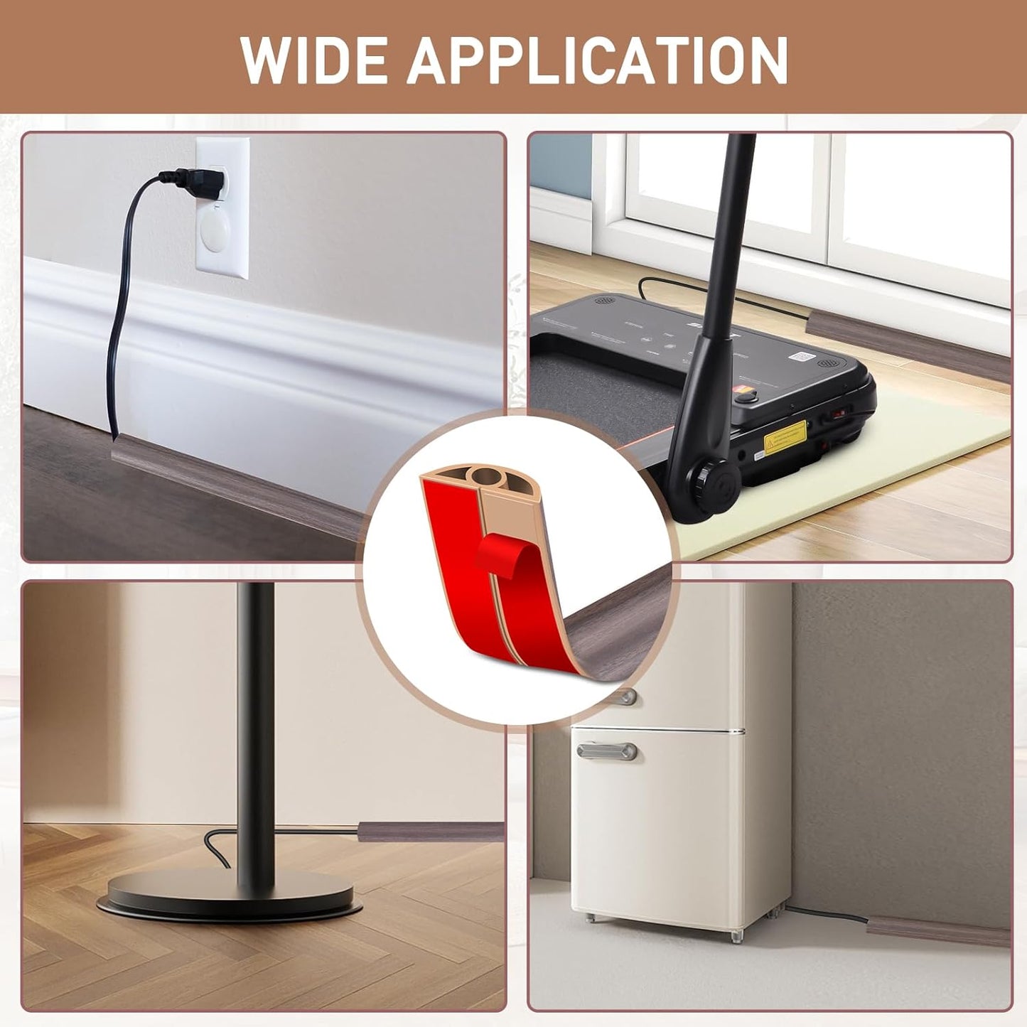 Floor Cord Cover Self Adhesive Cord Hider Floor Extension Cord Covers for Floor Power Cord Protector Cable Management Prevent Cable Trips Cable Cavity 0.32" W x 0.32" H (Brown Walnut Wood, 10Ft)