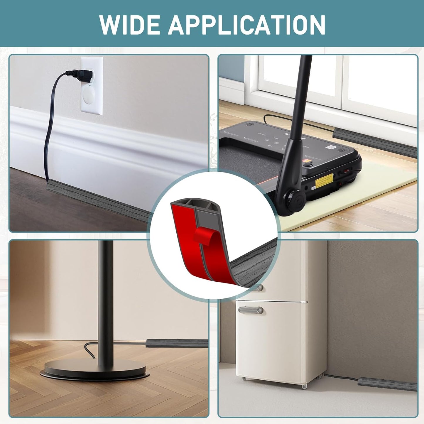 Floor Cord Cover Self Adhesive Cord Hider Floor Extension Cord Covers for Floor Power Cord Protector Cable Management Prevent Cable Trips Cable Cavity 0.47" W x 0.27" H (Deep Grey Wood, 10Ft)