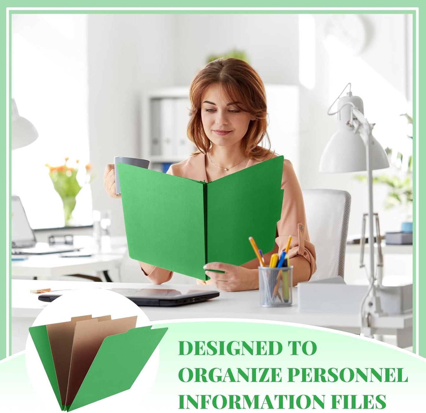 12 Pcs Classification Folders Letter Size, 2 Pocket Dividers Pressboard File Folder with Fasteners, Expanding File Organizer Bulk for Teachers, Clergy, Office, Church, Christmas (Green)