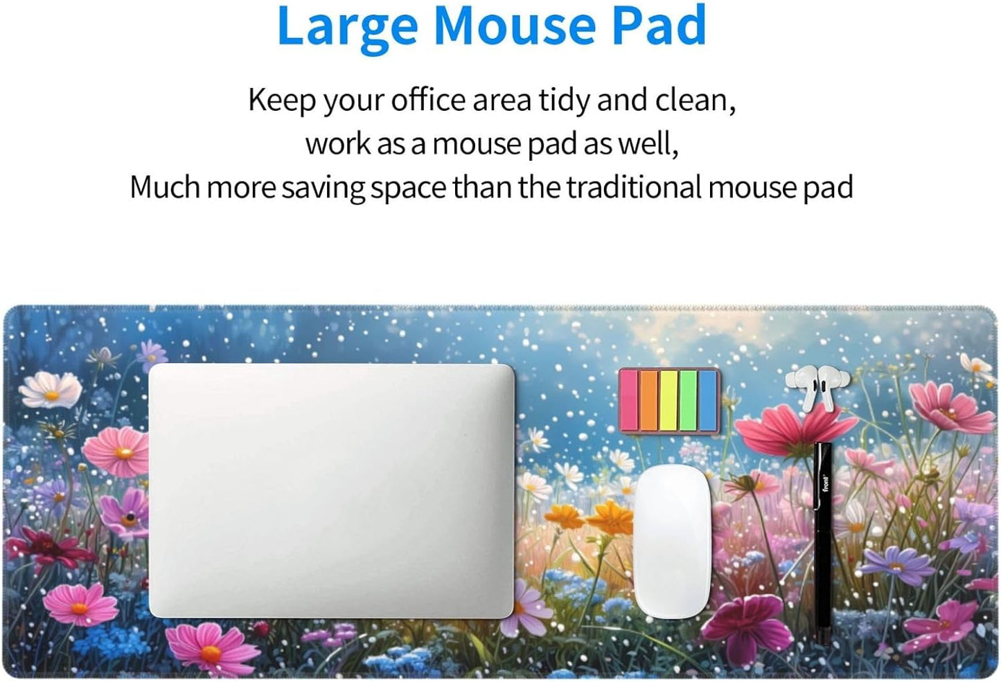 Gaming Mouse Pad Desk Pad,Extended Big Mouse Pad,31.5x11.8 Inch Long Computer Keyboard Mouse Mat Mousepad with 3mm Non-Slip Base and Stitched Edge for Gaming and Office⦠(Flowering shrubs)