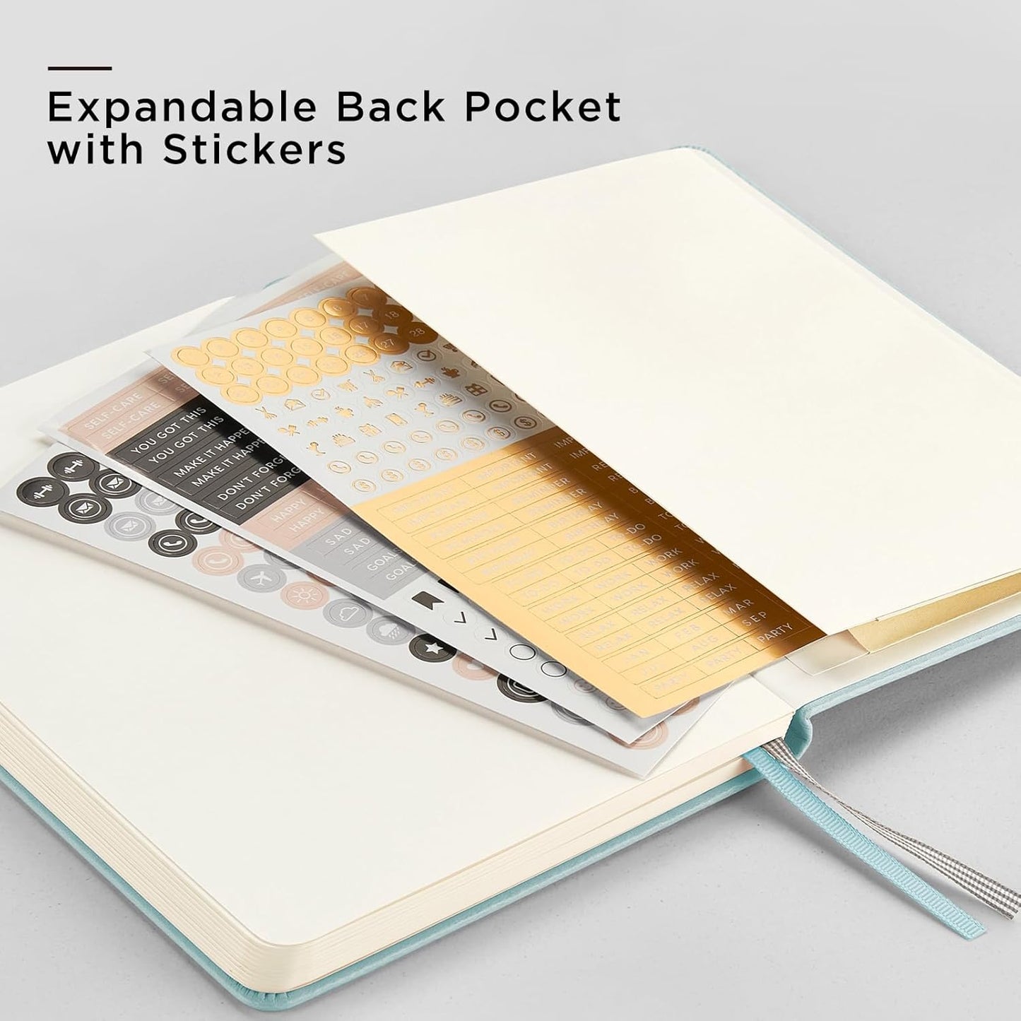 &And Per Se Dotted Journal Notebook, A5 Hardcover Leather Bullet Dotted Journal, 160 Pages 100 gsm Thick Dotted Paper,3 Sheets of Stickers Included - 5.7'' x 8''(Cyan)