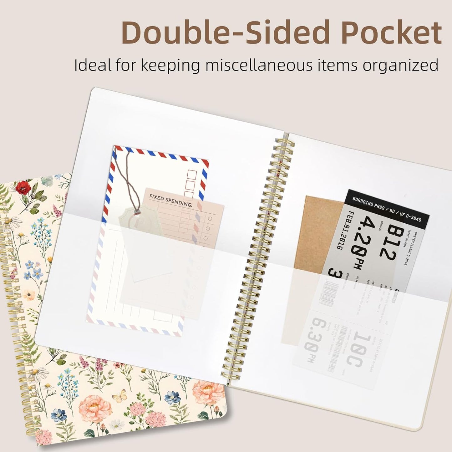 Cute Spiral Notebook journal A4 Aesthetic Pretty Design for Women Girls Kawaii with Pocket, 11.5 x 8.5 inch, Lined, Vintage Flower