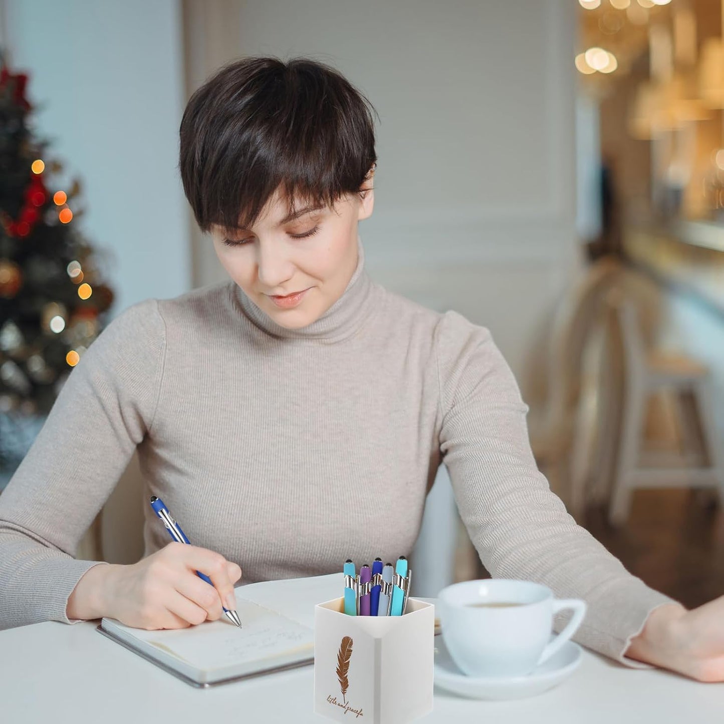 Zonon 38 Pieces Rubberized Ballpoint Pen with Stylus Tip Stylish Metal Pen Capacitive Styli with Soft Rubberized Grip, Black Ink for Most Devices (Blue Series)