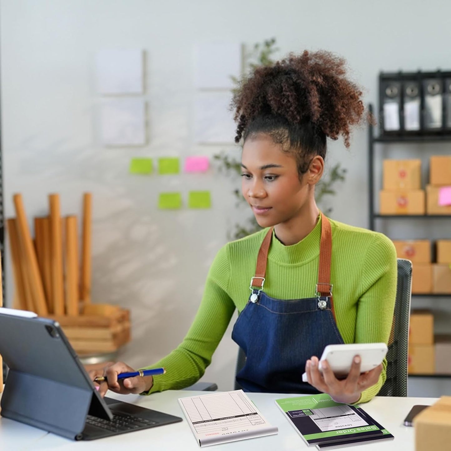 FOBSME Sales Order Books with 2-Part Carbonless Forms 8.27x5.51 Inch Invoice Books Receipt Record Book with Cardboard for Small Business Retail Stores (3 Pad,50 Sets Per Pad)