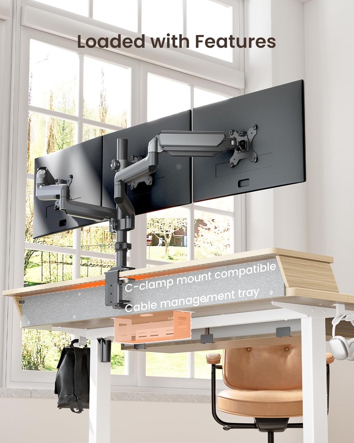 ErGear Electric Standing Desk with 4 Drawers, 48" x 30" Height Adjustable Desk with Storage, C-Clamp Mount Compatible, Computer Home Office Table with Cable Management Tray, Natural