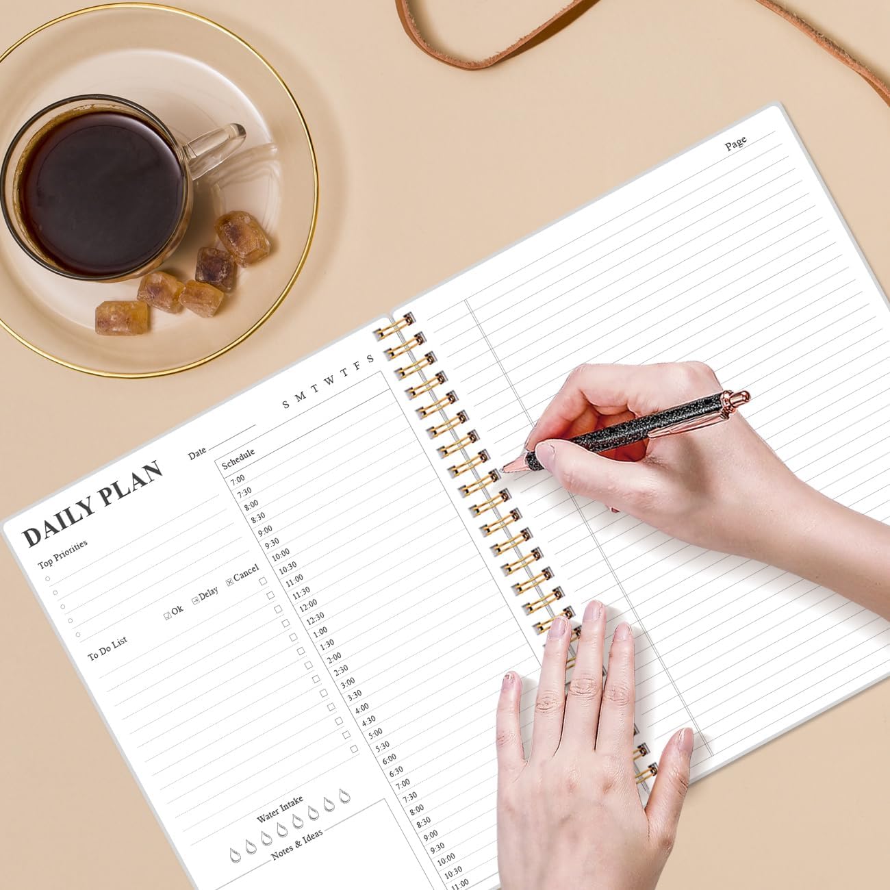 Daily Planner Undated - 8.5" x 11" To Do List Notebook Hourly Schedules, 150 Sheets/300 Pages Spiral Appointment Planner for Women and Men,PVC Hardcover, Inner Pocket, Elastic Closure, Rose Leaf