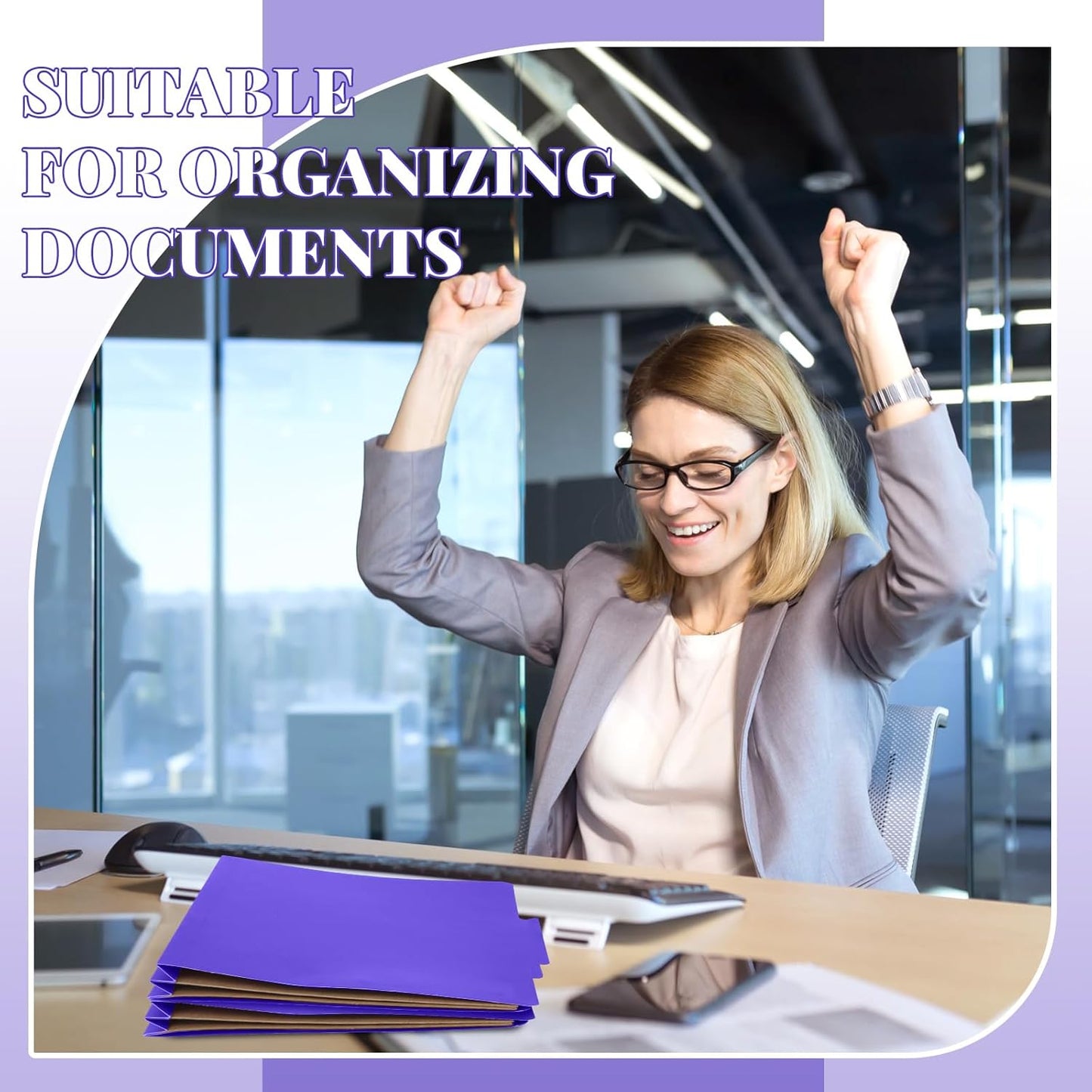 12 Pcs Classification Folders Letter Size, 2 Pocket Dividers Pressboard File Folder with Fasteners, Expanding File Organizer Bulk for Teachers, Clergy, Office, Church, Christmas (Purple)