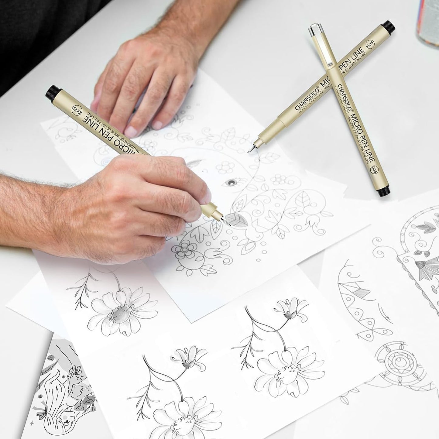 03 Micro Pen, Black Fine Point Pen with Waterproof Archival Ink, 0.38mm Fineliner Ink Pens for Artist Illustration, Sketching, Anime, Manga, Technical Drawing and Scrapbooking