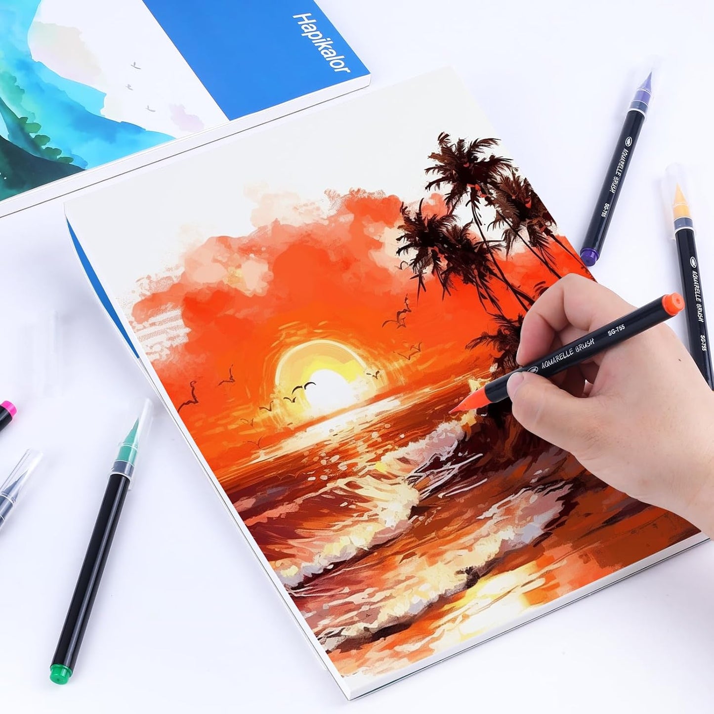 Hapikalor 9"x12" Watercolor Paper Pad, 2-Pack, 140lb/300gsm Artist Painting Drawing Paper Book, Art Supplies for Adults Kids, Watercolors, Watercolor Paint Set, Sketchbook, Journal, Blue