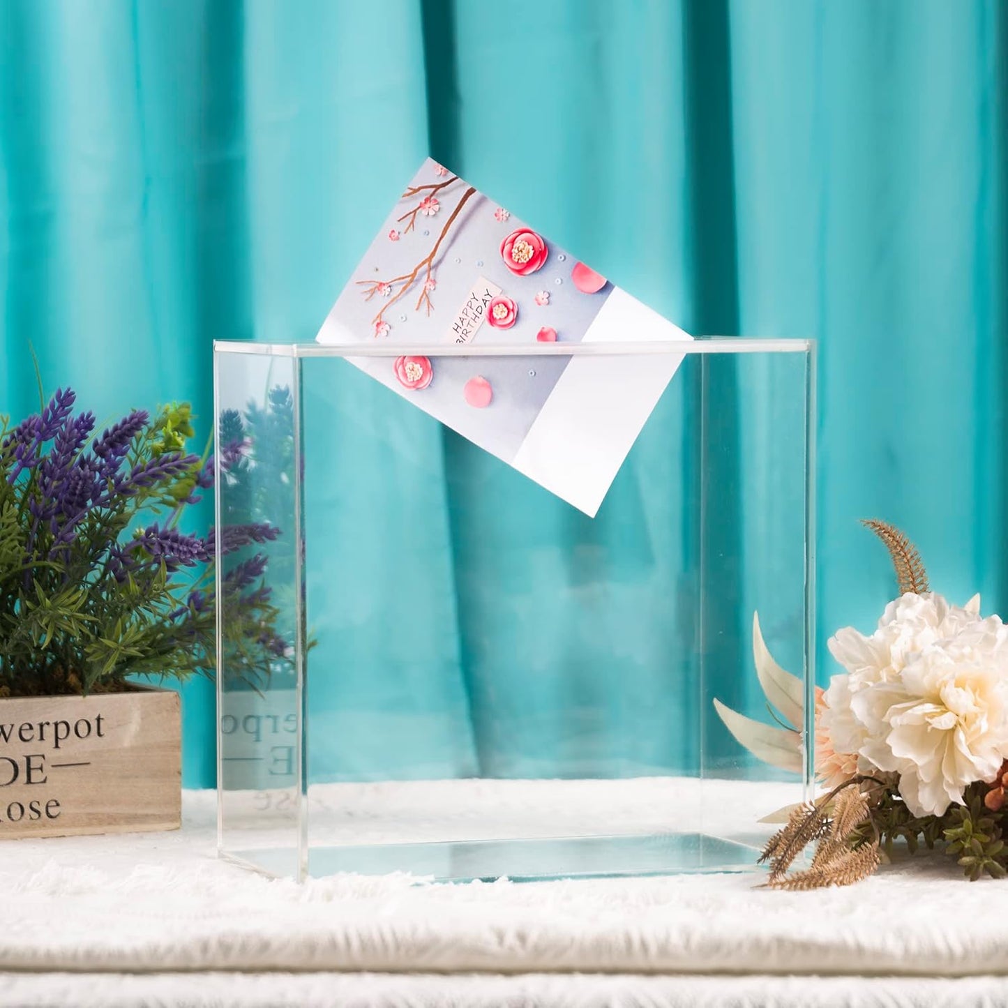10” Acrylic Card Box - Wedding Card Box for Reception, Birthday, Party, Money Box, Wishing Well, Graduation Party, Elegant Large Clear Card Box-ACB001-WZ