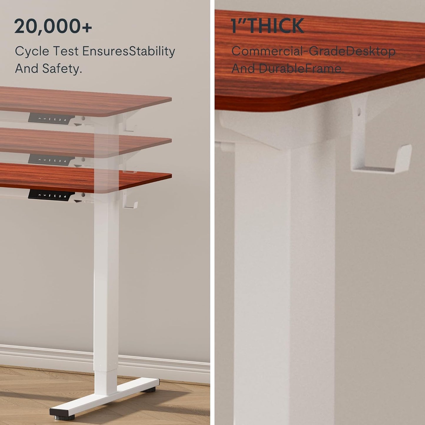 FLEXISPOT EN1 Electric Standing Desk, Sit Stand Desk Home Office Workstation, 42x24, Walnut Desktop + White Frame